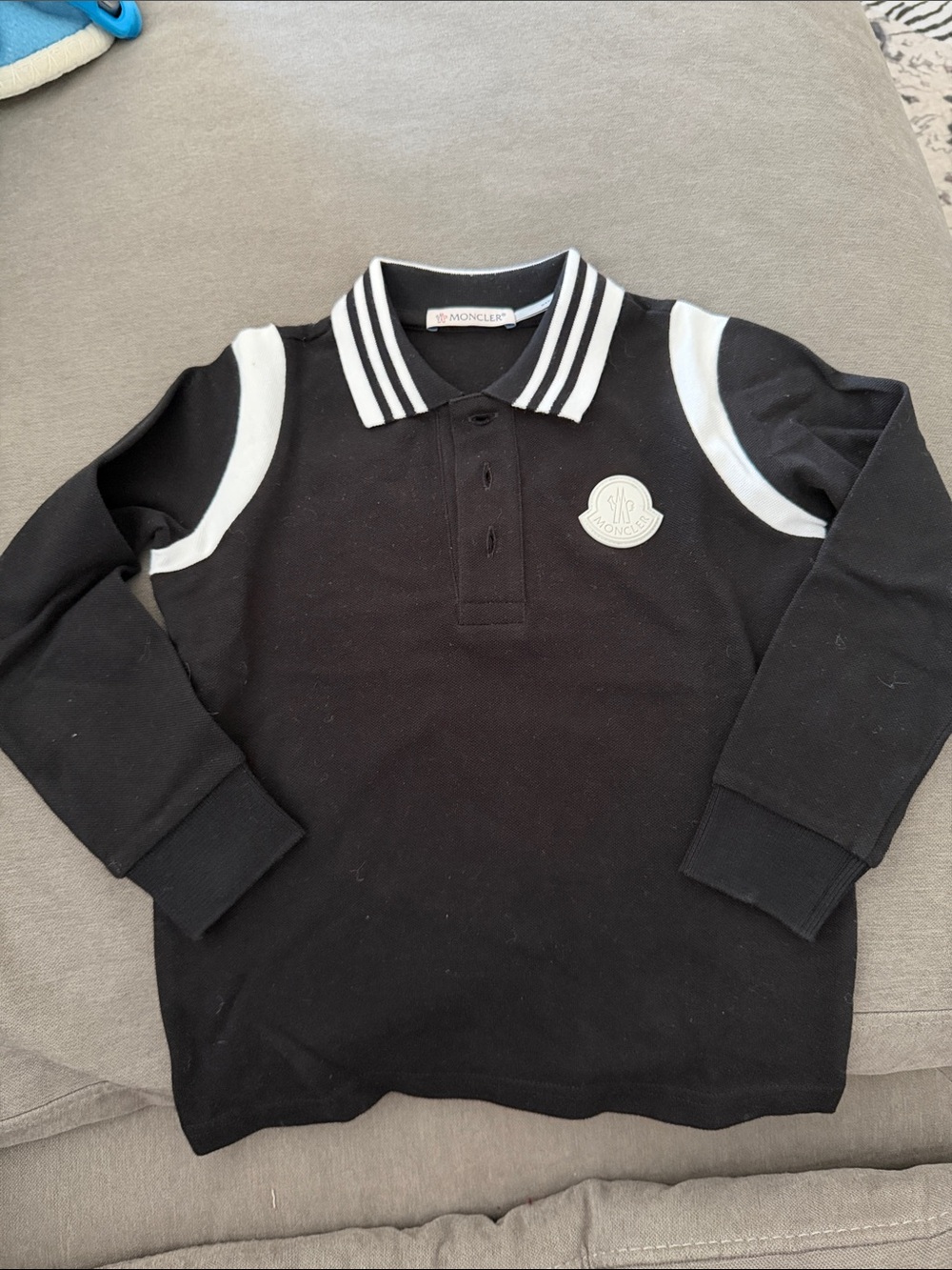 Moncler Kids Black & White Long-Sleeve Polo Top Size 4
